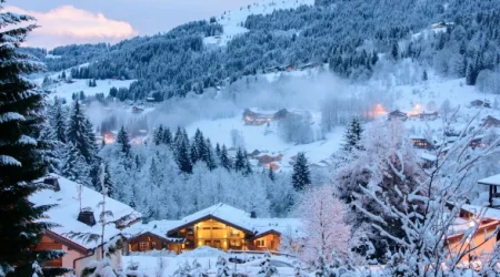 A ski resort in the snow